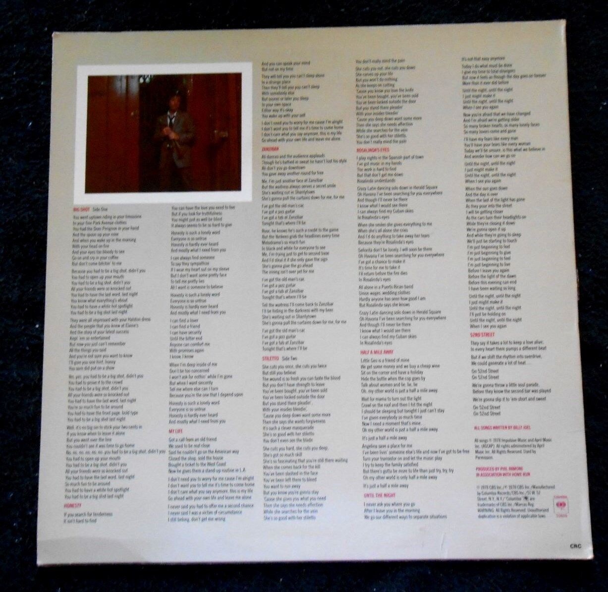 Billy Joel LP Record Album 52nd Street WLP Demo FC-35609 1978 Big