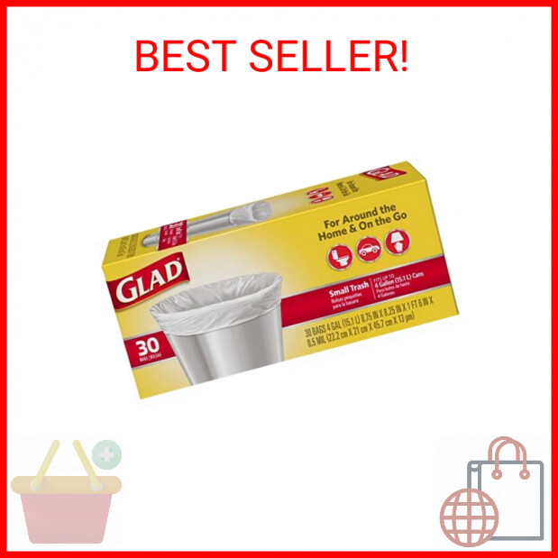 Glad Trash Bags, Small Garbage Bags - 4 Gallon White Trash Bag - 30 Count