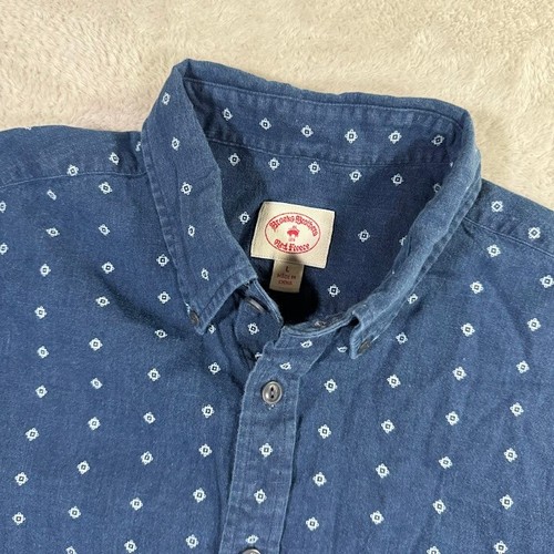 Brooks Brothers Red Fleece Shirt Mens Large Blue Floral Geometric Linen Preppy