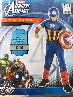 Captain America Costume Classic for Boys, Size Large 12-14, Red, White and  Blue