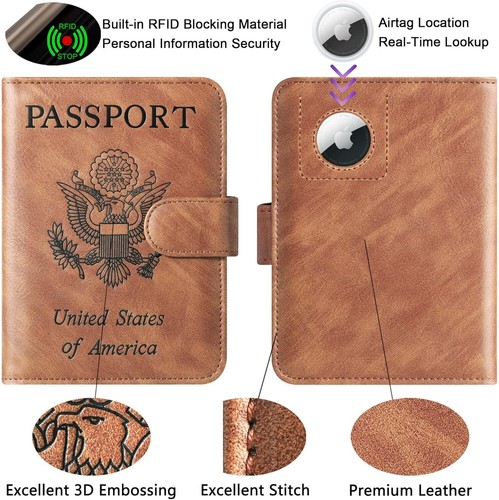Airtag Passport Holder Cover Wallet Travel Essentials Leather Rfid Blocking Case - Bild 4 von 11
