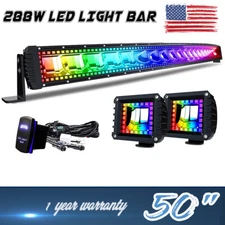 50'' LED Light Bar+4'' Work Lights Pods RGB Color Chasing Halo Lights For Pickup