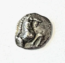 Ancient Greek Coin Silver Fraction Asia Minor 300 BC. Rearing Horse
