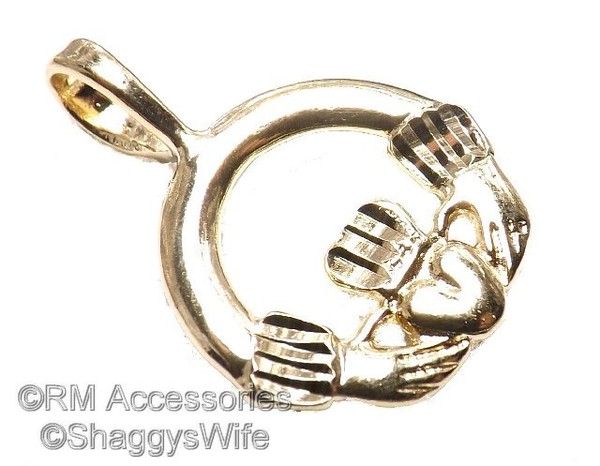 Alternate view of Irish Claddagh Charm Pendant Gold Plated With Lifetime Guarantee