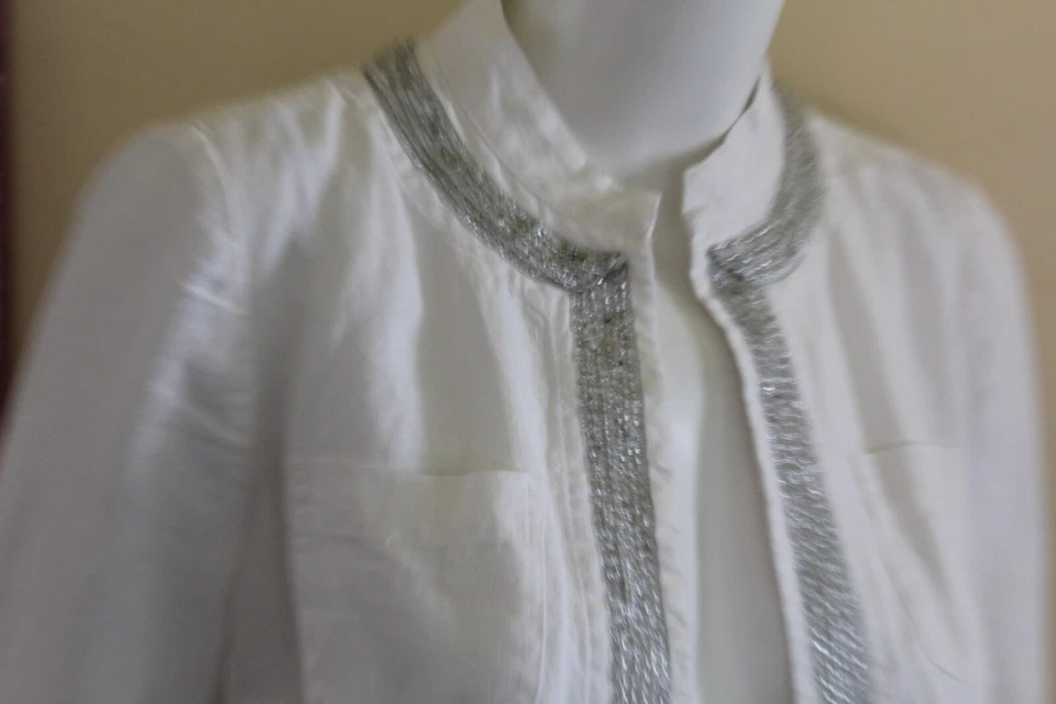 NWT Chico's 0 White Linen Beaded Glam 3/4 Short Art-to-Wear Jacket Blazer - Image 2 of 4