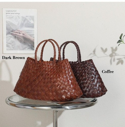 Italy Leather Woven Bag Hobo Trapezoidal Bag | New Style Summer Beach Bag - Picture 19 of 48