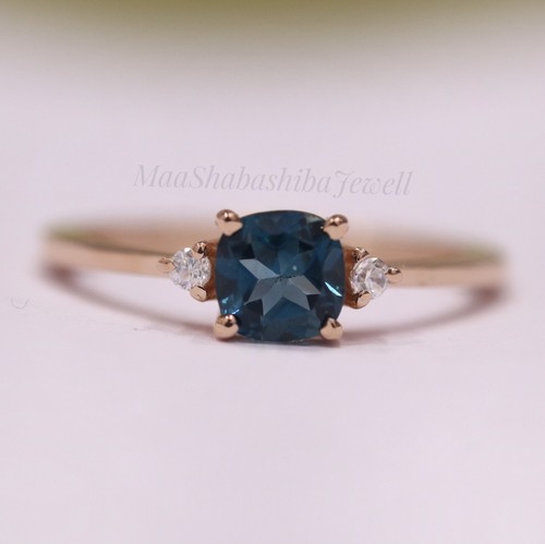 Natural London Blue Topaz Ring Engagement Ring Promise Ring Dainty Minimal Ring - Picture 5 of 9