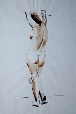 Coloured female nude | watercolour by Anton Schumich, Austrian artist