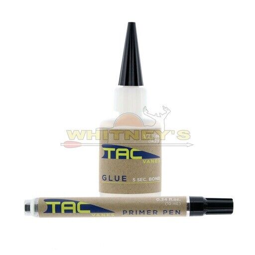 TAC Vanes Glue ½ Fl.oz & Primer Pen .34 Fl.oz Kit - Arrow Fletching Kit - 1152 TAC Vanes Glue ½ Fl.oz & Primer Pen .34 Fl.oz Kit - Arrow Fletching Kit - 1152