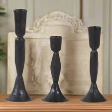 Primitive Colonial 3 pc Cast Iron Taper Candle Holder Set