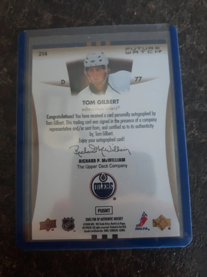 2007-08 SP Authentic Future Watch Auto Rookie 713/999 Tom Gilbert Card# 214 - Image 2 of 2