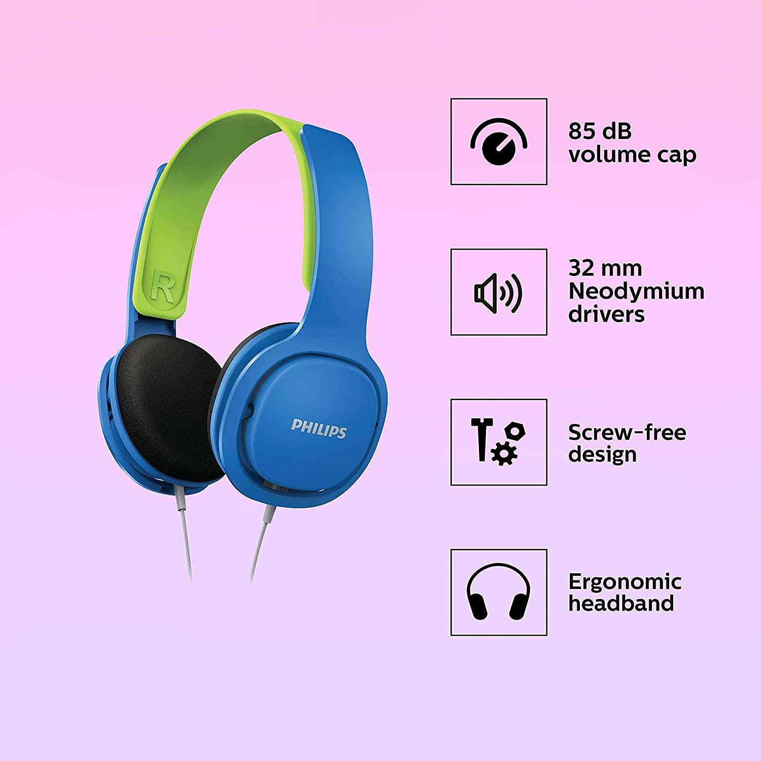 Thumbnail - Philips Kinderkopfhörer Shk2000bl Blau Grün 3,5mm Klinke Ohraufliegend