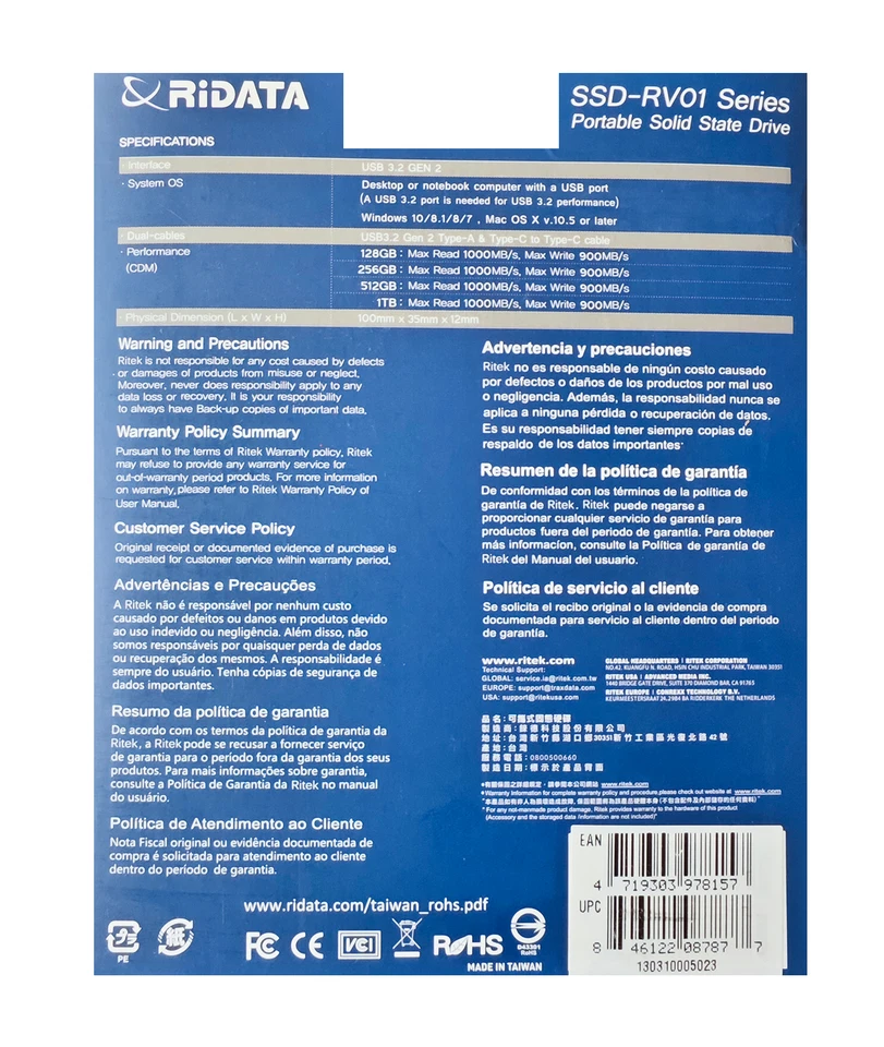 RiDATA 512GB Portable SSD USB 3.2 Gen 2 – External Solid State Drive, 1000MB/s - Image 2 of 2