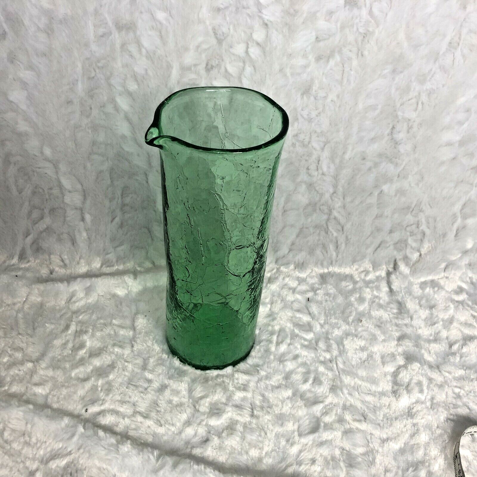Green Hand Blown Crackle Glass Pitcher Vase Vintage eBay