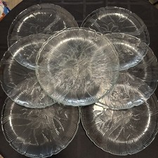 Set of 8 Arcoroc Clear Glass Frosted Floral Embossed Dessert Plates 11 Inch Sc