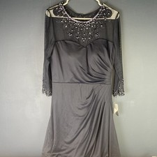 Alex Evenings Beaded Illusion Mother of the Bride Gown Dark Navy A-line Size 14