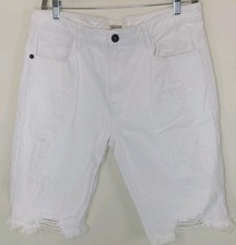 Smoke Rise Distressed White Denim Shorts Mens 36 Raw Hem Streetwear