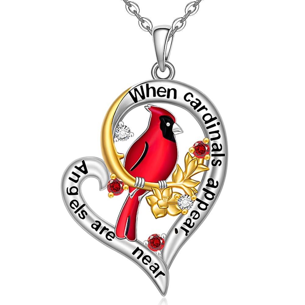 Cardinal Necklace Sterling Silver Heart Red Cardinal Gifts for Women Pendant ...