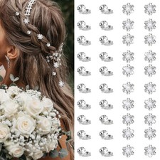 40 PCS Mini Rhinestone Hair Clips Cute Flower Crystal Pins Silver Wedding