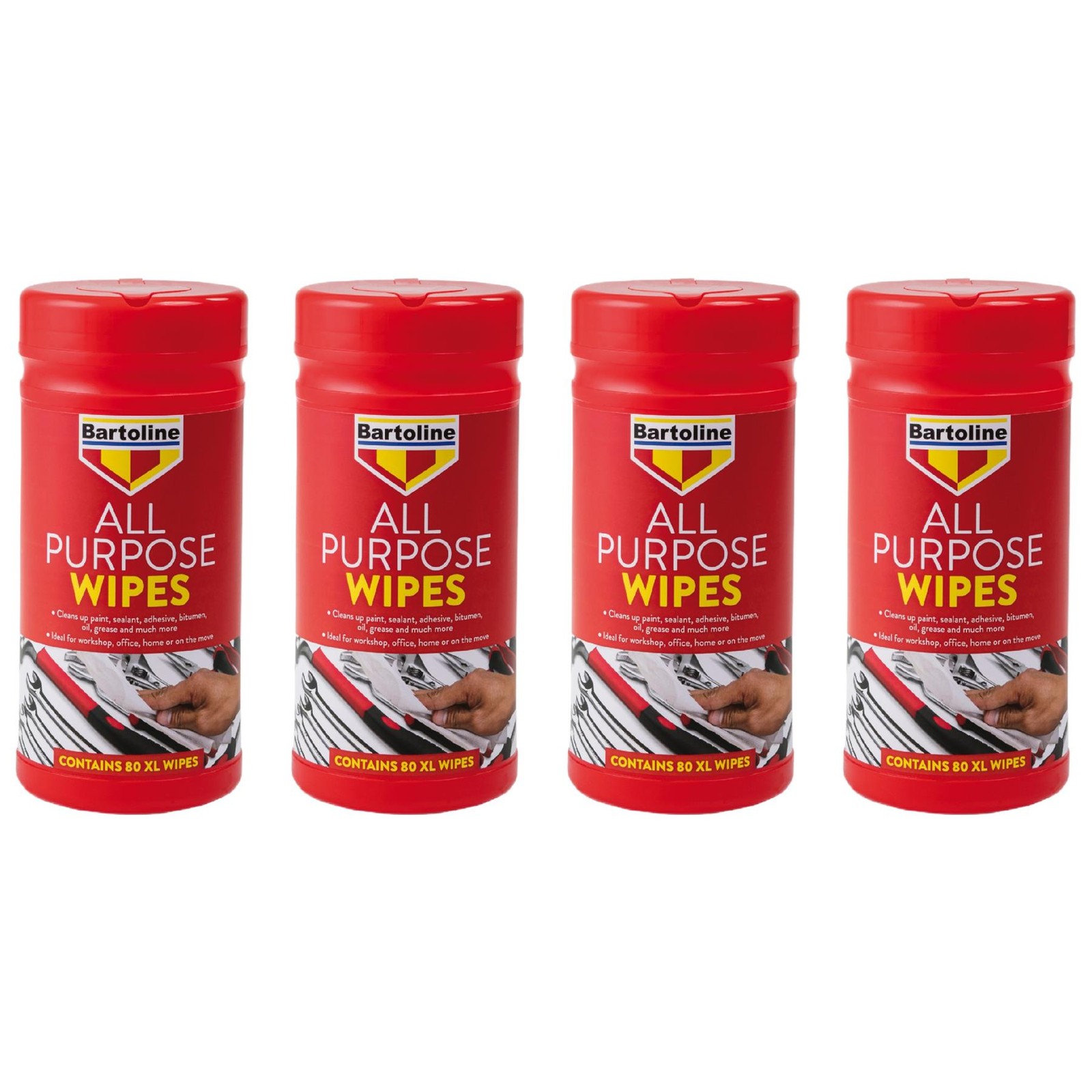 4x Bartoline All Purpose Wipes Paint Sealant Adhesive Oil Grease Cleaner 80 XL