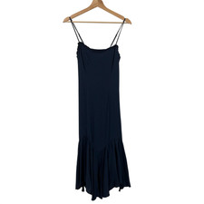 Quince Lightweight Crepe Pleated Hem Midi Dress Deep Navy Basic Sleeved S