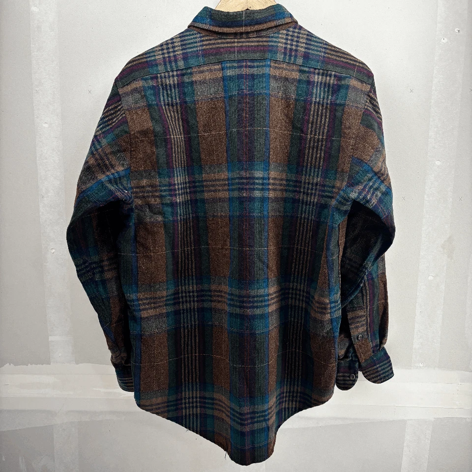 De Colección Años 60 70 Pendelton Lobo Lana Buttdown Cuadros Verde Púrpura Marrón Para Hombres L LEER Foto 3 de 4
