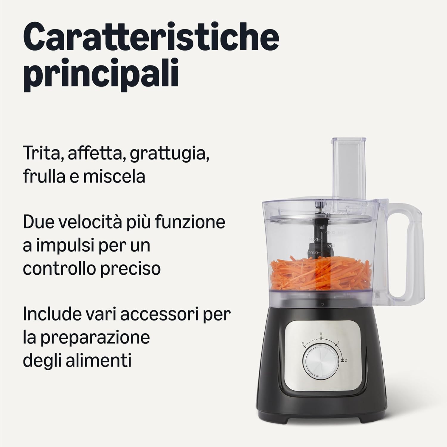Robot Da Cucina E Frusta a 2 Velocità, Ciotola Da 2,4 Litri E Caraffa Da 1,5 Lit foto 2