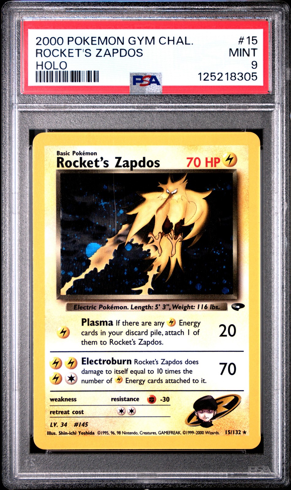 2000 POKEMON GYM CHALLENGE HOLO #15 ROCKET'S ZAPDOS PSA 9