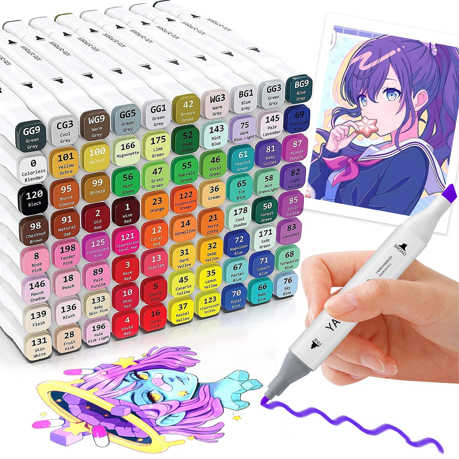 80-Color Dual Tip Alcohol Markers Set for Adult Coloring & Art-image