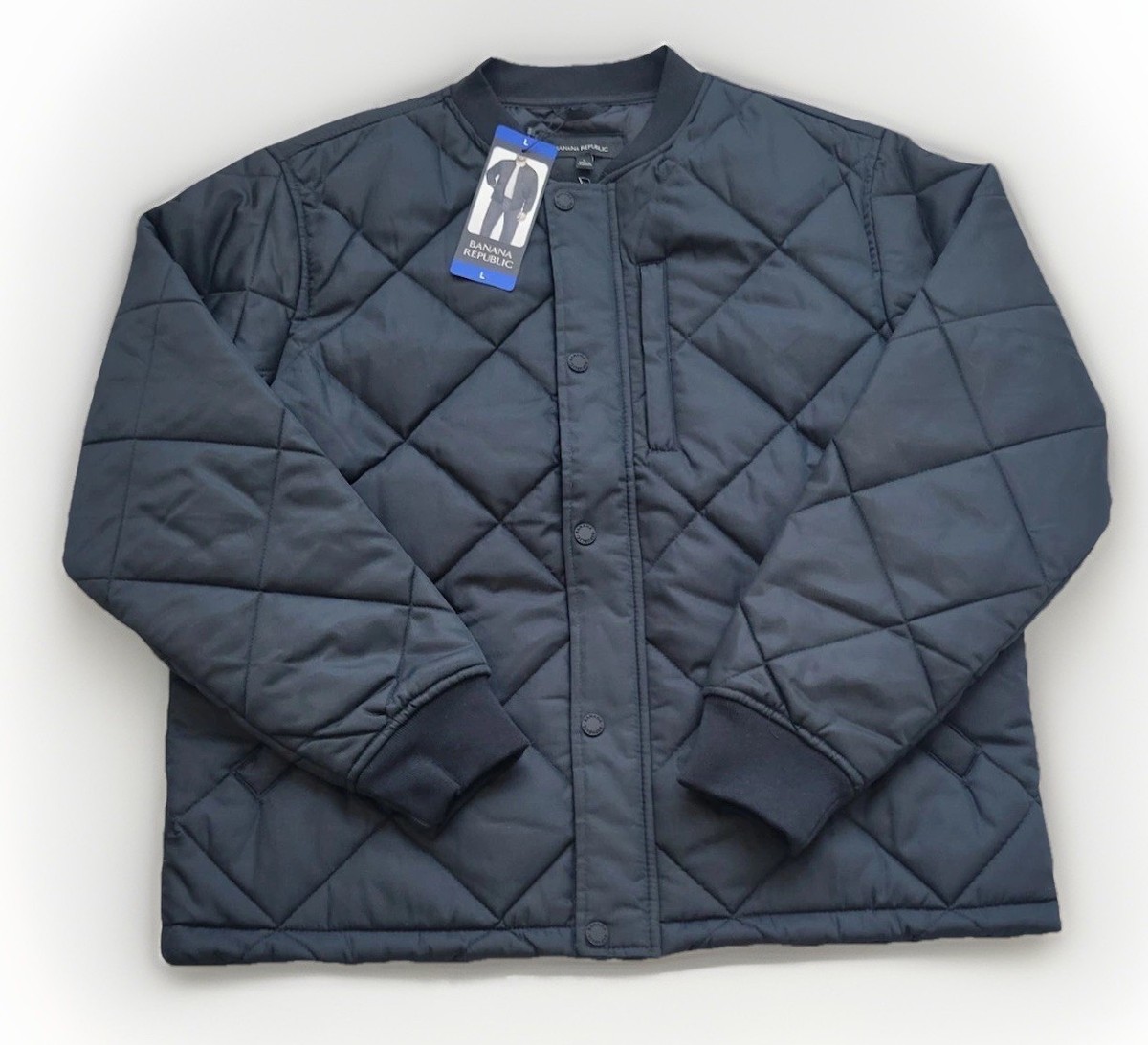 Banana Republic mens LARGE Quilted bomber jacket Black canvas | eBay