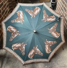 Unusual Vintage Fox Frame Growy Horse Themed Umbrella Leather & Wood Handle