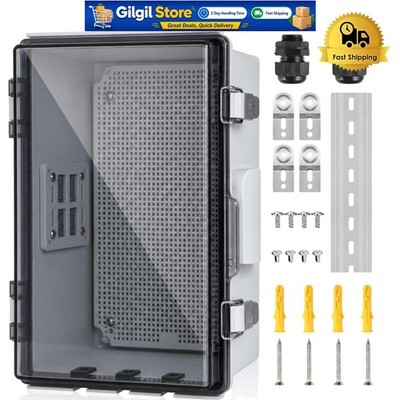Ventilated ABS Waterproof Junction Box with Aluminum DIN Rail   Clear 11.4''x7.5''
