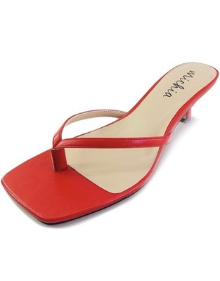Michia Red Square Open Toe Kitten Heel Thong Sandals Size 10 NEW 90s Style