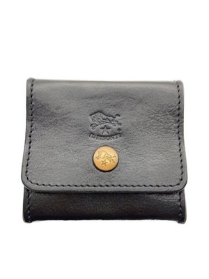 IL BISONTE Coin Case Leather Black Plain Men's