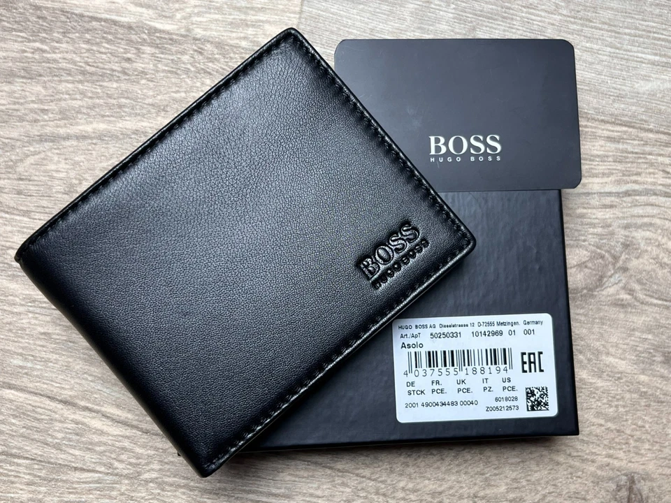 Hugo Boss Men's Asolo Black Leather Bifold Wallet Card & Coin Christmas Gift New - Image 2 of 4