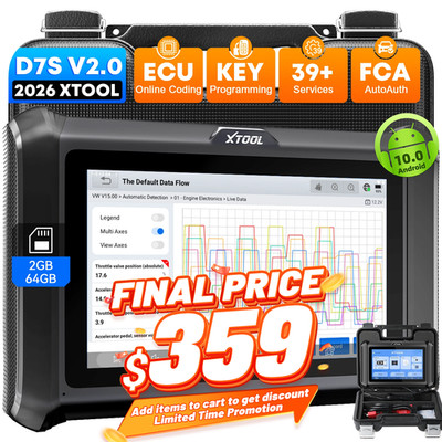 XTOOL D7S V2.0 OBD2 Full System Scanner Bi-direction Tool Key Programming FCA
