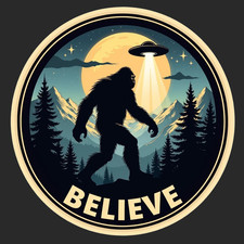 Bigfoot Believe Sticker Vinyl Decal Alien Ufo Night Forest Mystery
