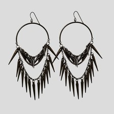 Spike Dangle Hoop Earrings Gunmetal Tone Layered Chains Statement Goth Brutalist