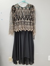 VTG NWT Cachet by Bari Protas Black Formal Dress Embroidery Details Sz 15/16