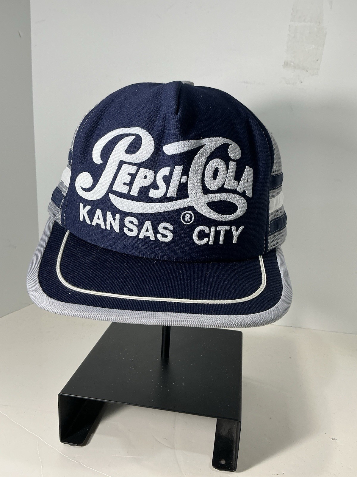 RARE Vintage Pepsi-Cola Kansas City Trucker SnapBack Hat Cap 3 Stripe USA