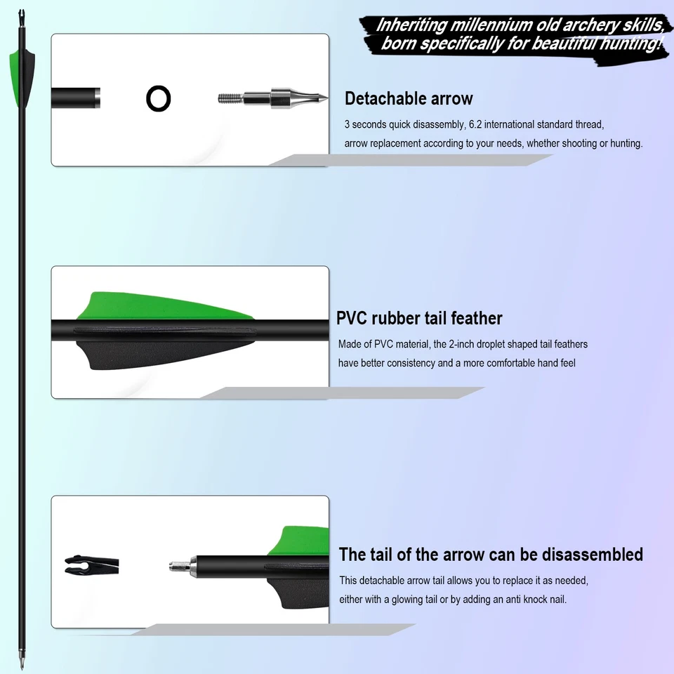 12/24×Carbon Arrows 30'' Hunting Arrows SP500 Recurve Bow Compound Bow Arrowhead - Image 3 of 4