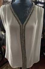 San Joy Size Medium Women’s Sheer Beaded Blouse 42” Bust 25” Length 