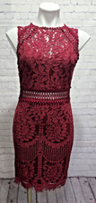 Fashion Nova Red Lace Pencil Dress Size Medium Open Waist Sheath Sleeveless