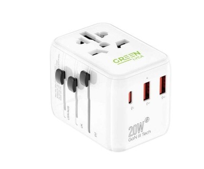 20W Universal Travel Adapter GaN Fast Charger Worldwide Plug Converter USB-C USB