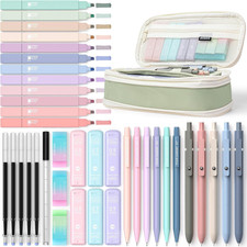 39 PCS Aesthetic School Supplies with Cute Pen Case, 12 Pastel Highlighters, 5 B