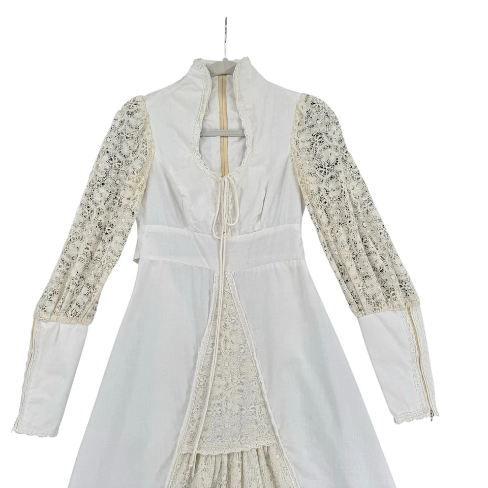 Vintage 70s Gunne Sax? Dress S Ivory Fairycore Lace Crochet Long Prairie Peasant - Image 4 of 4
