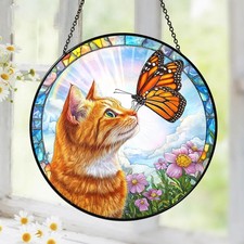 Orange Cat Gifts, Cat Memorial Suncatcher Gift for Loss of Cats, Butterfly St...