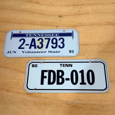 Tennessee Novelty Bike License Plates 1980s VTG Blue White Vintage Novelty 2pc