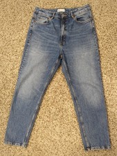 Zara Jeans Size 12 High Rise Distressed Faded Wash Denim Blue