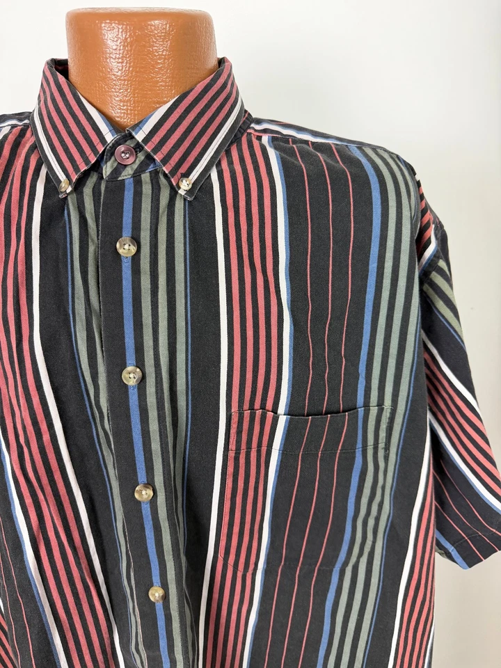 Camisa de Colección Harbor Bay Hombres 3XL GRANDE Bloques de Color Rayas Abotonadas Algodón Sarga Foto 2 de 4